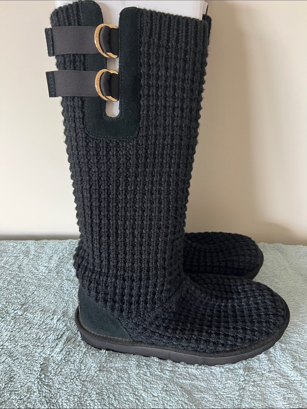 UGG Classic Solene Tall Knit Boots Black Size 9 Like New - Picture 1 of 7